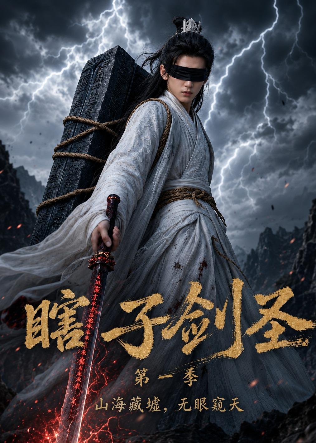 瞎子剑圣 ，山海藏墟，无眼窥天 AI漫剧海报